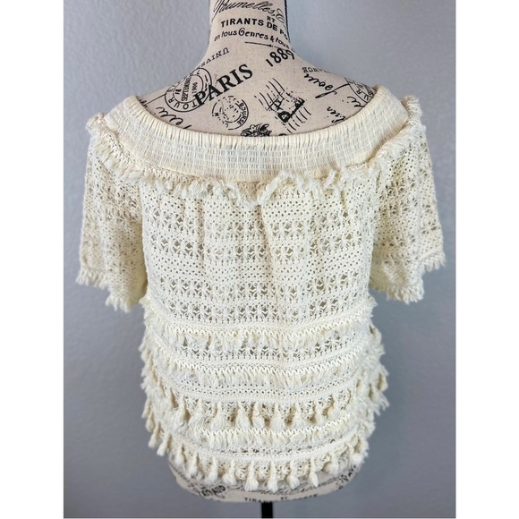 Anthropologie Love Sam Cotton Off Shoulder Short Sleeve Ivory Crocheted Top, Sm - Picture 4 of 9